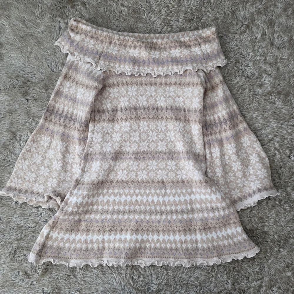 Free‎ People Fiona Fair Isle Mini Sweater Dress Neutral Combo Women's Size XL